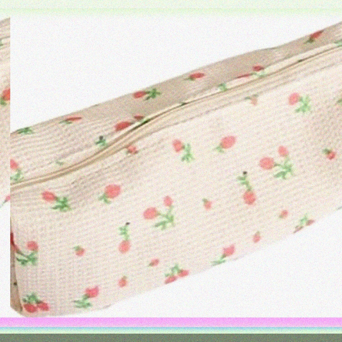 Pink Floral Canvas Pencil Bag with Strawberries