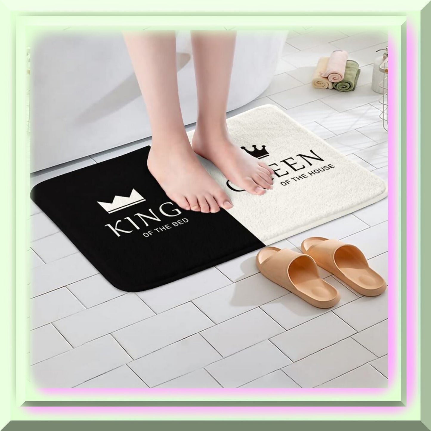 Matching Couple Bathroom Rug 20"x32" Black and White