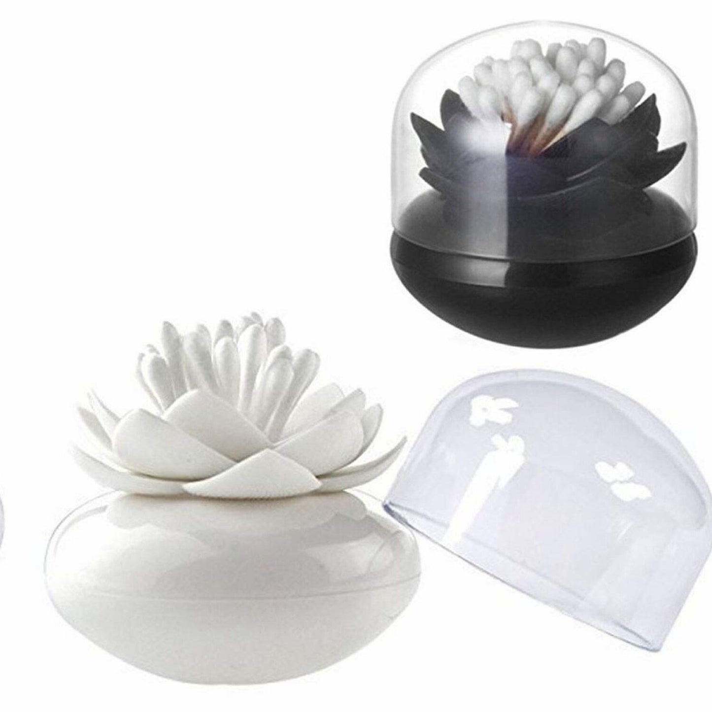 2 Pack Lotus Cotton Swab Holder with Clear Lid