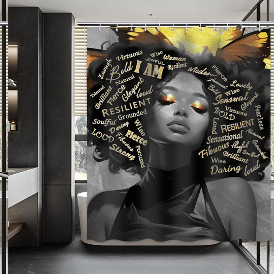 African n Shower Curtain Black Women 72x72 inches with 12 Hooks