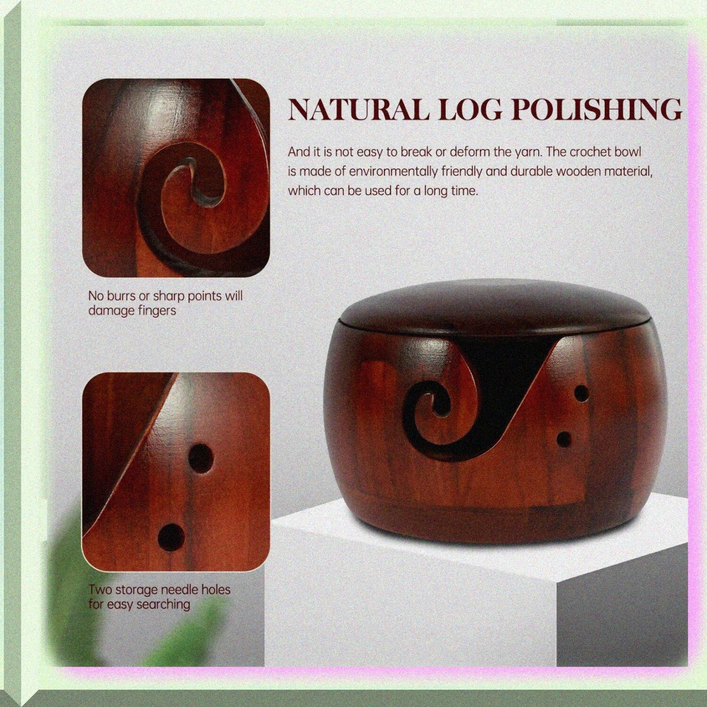 Wooden Yarn Bowl with Lid, 5.9x5.9x3in