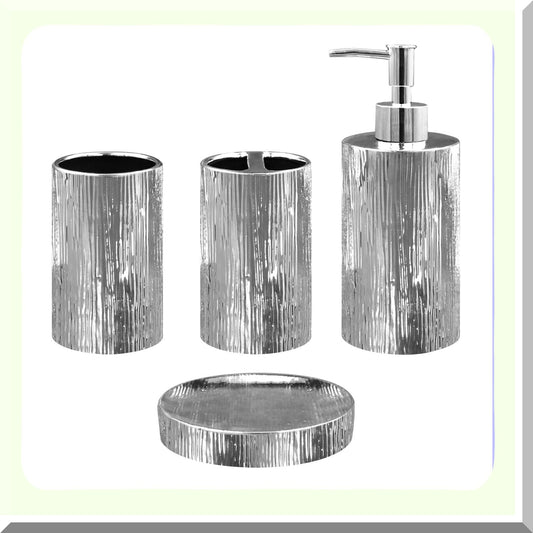 Ceramic Bathroom Accessories Set 4 Pieces Silver