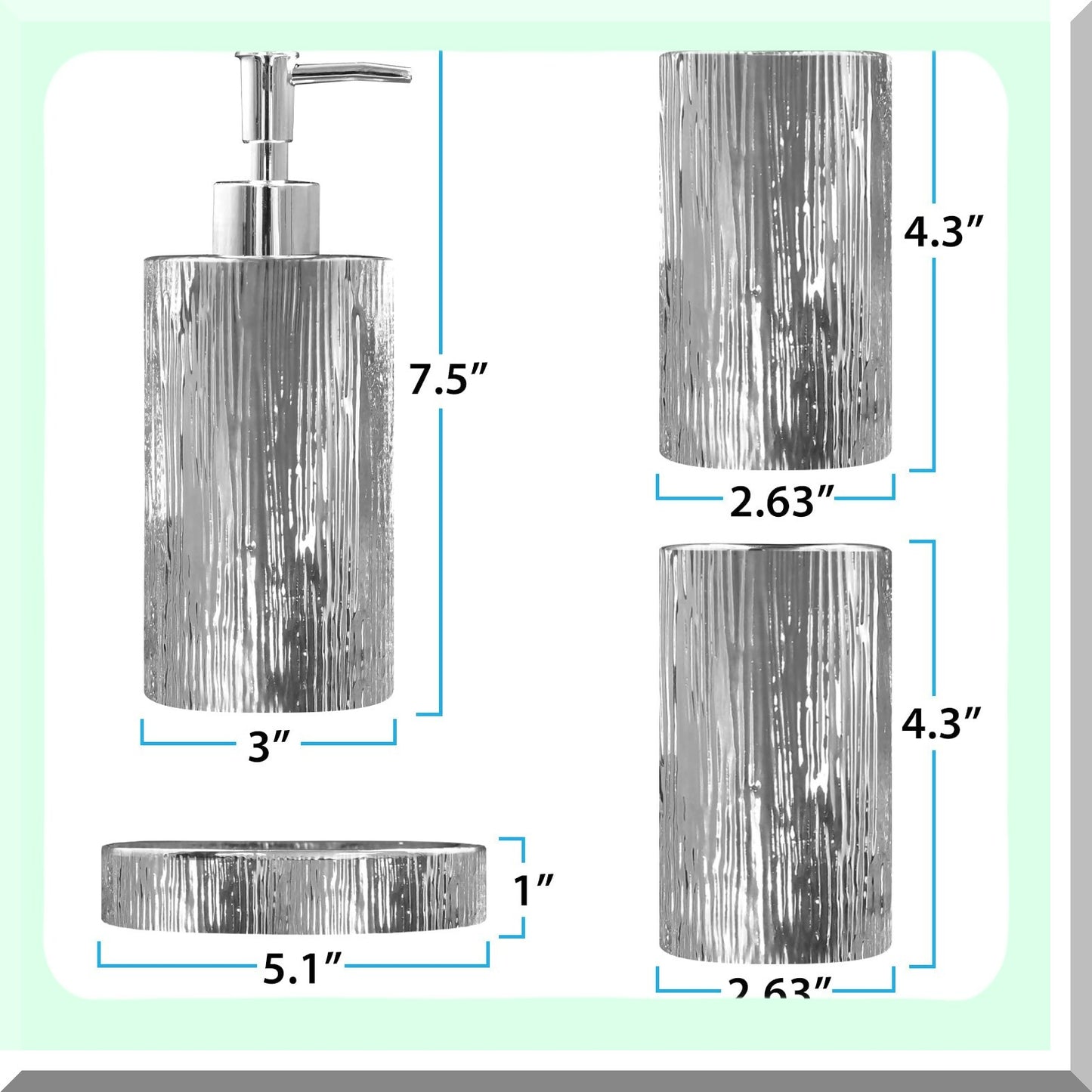 Ceramic Bathroom Accessories Set 4 Pieces Silver