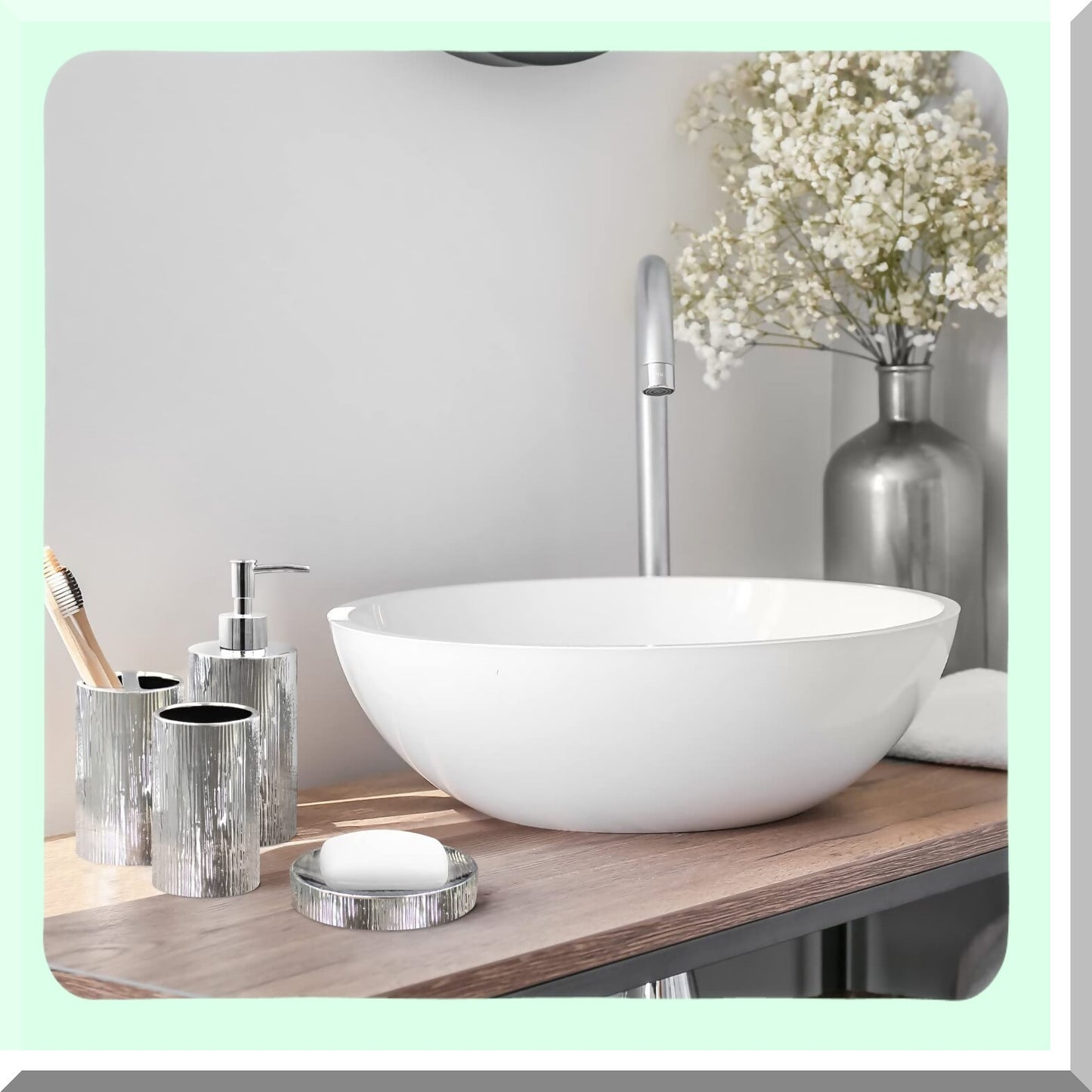 Ceramic Bathroom Accessories Set 4 Pieces Silver