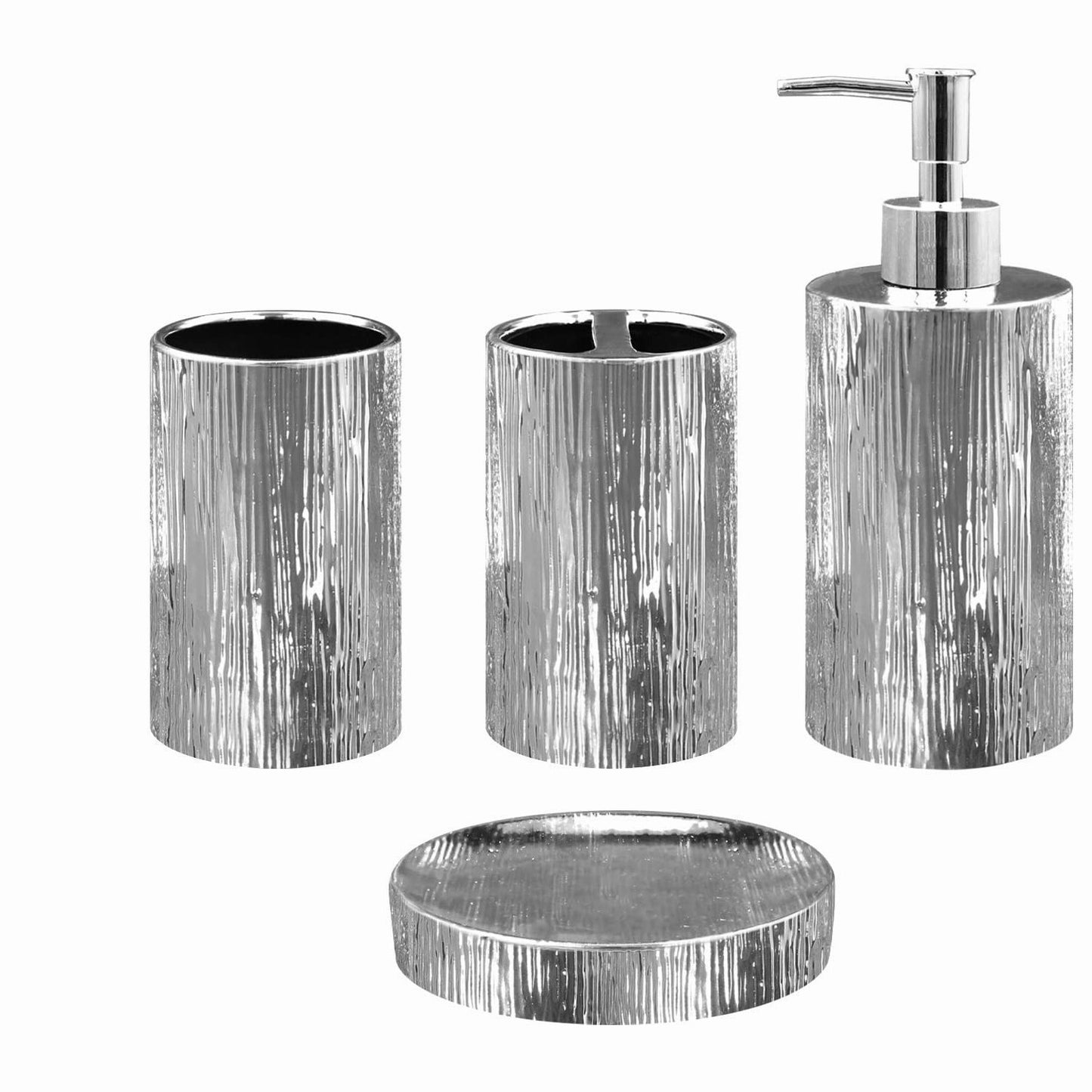Ceramic Bathroom Accessories Set 4 Pieces Silver