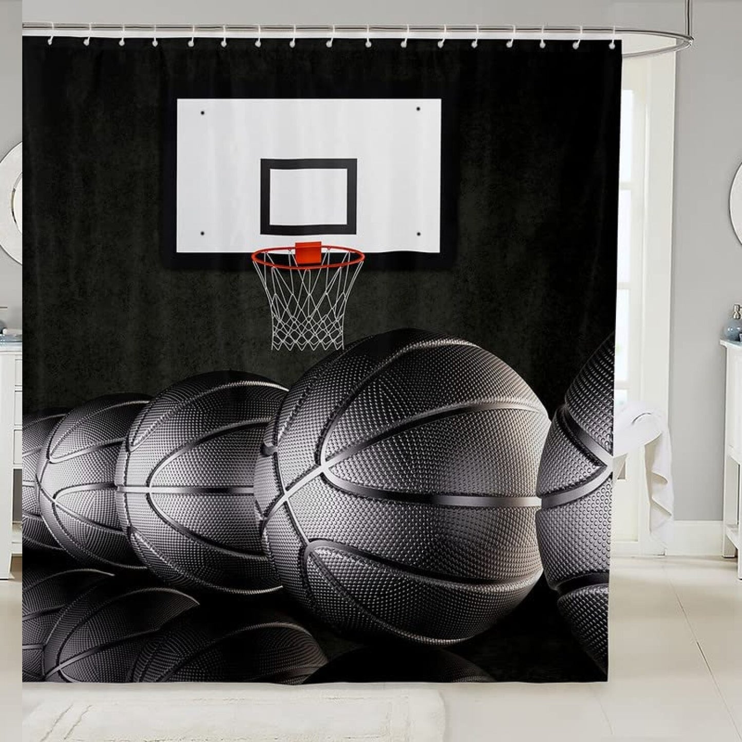 Boys Black Basketball Shower Curtain 72" x 72"