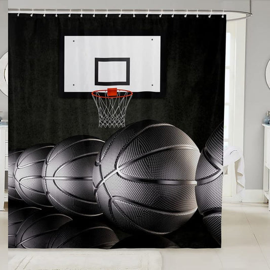 Boys Black Basketball Shower Curtain 72" x 72"