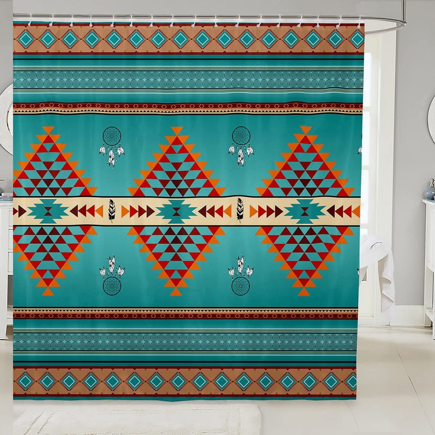 Aztec Waterproof Bathroom Curtain 72x72 Ethnic Tribal Arrow