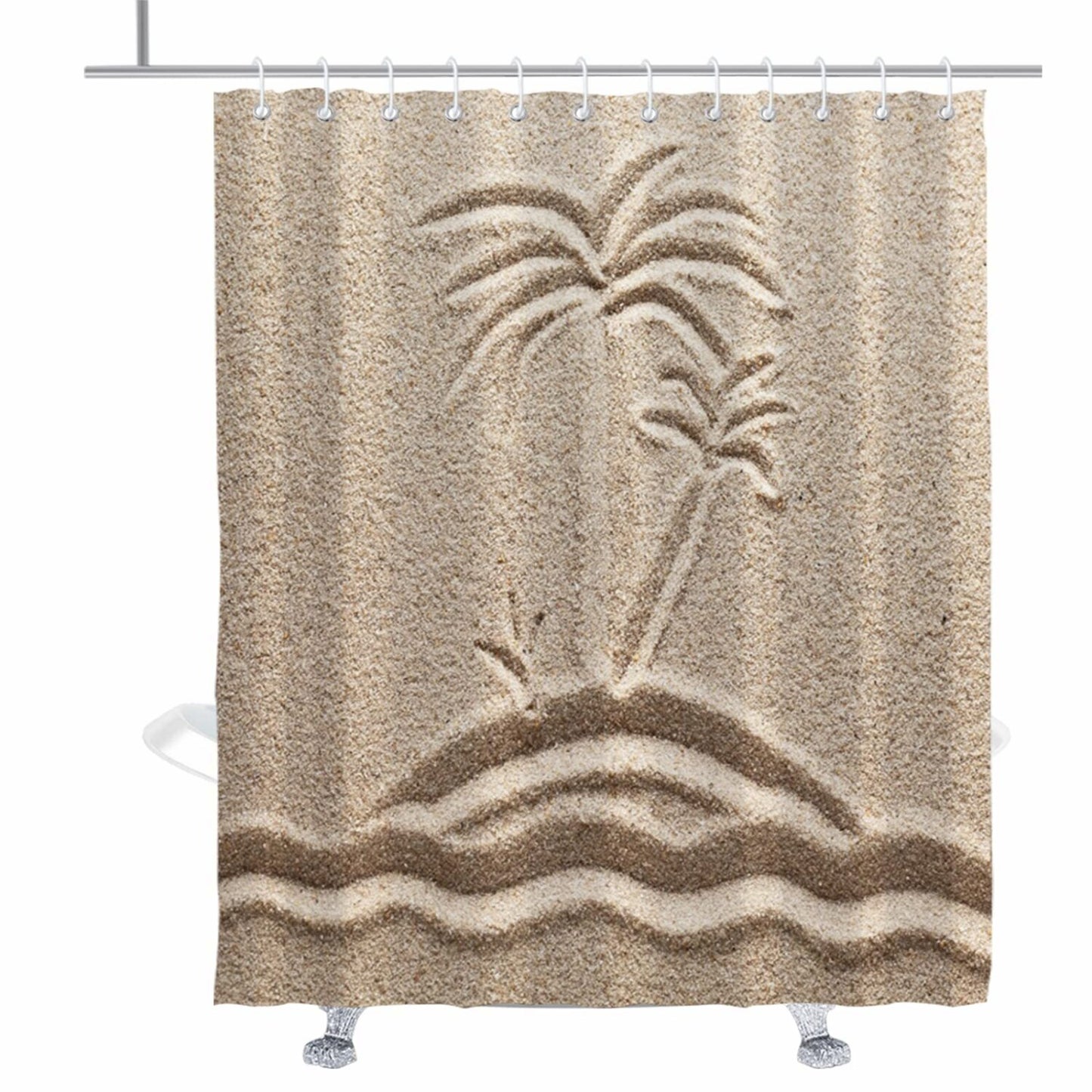 Beach Shower Curtain Set 72x72 Beige Tropical Palm