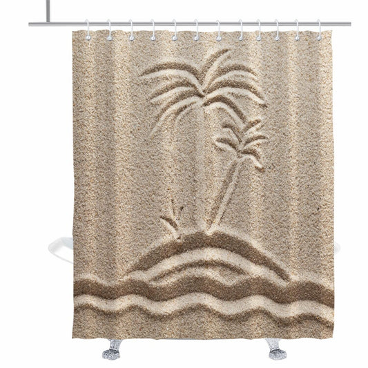 Beach Shower Curtain Set 72x72 Beige Tropical Palm