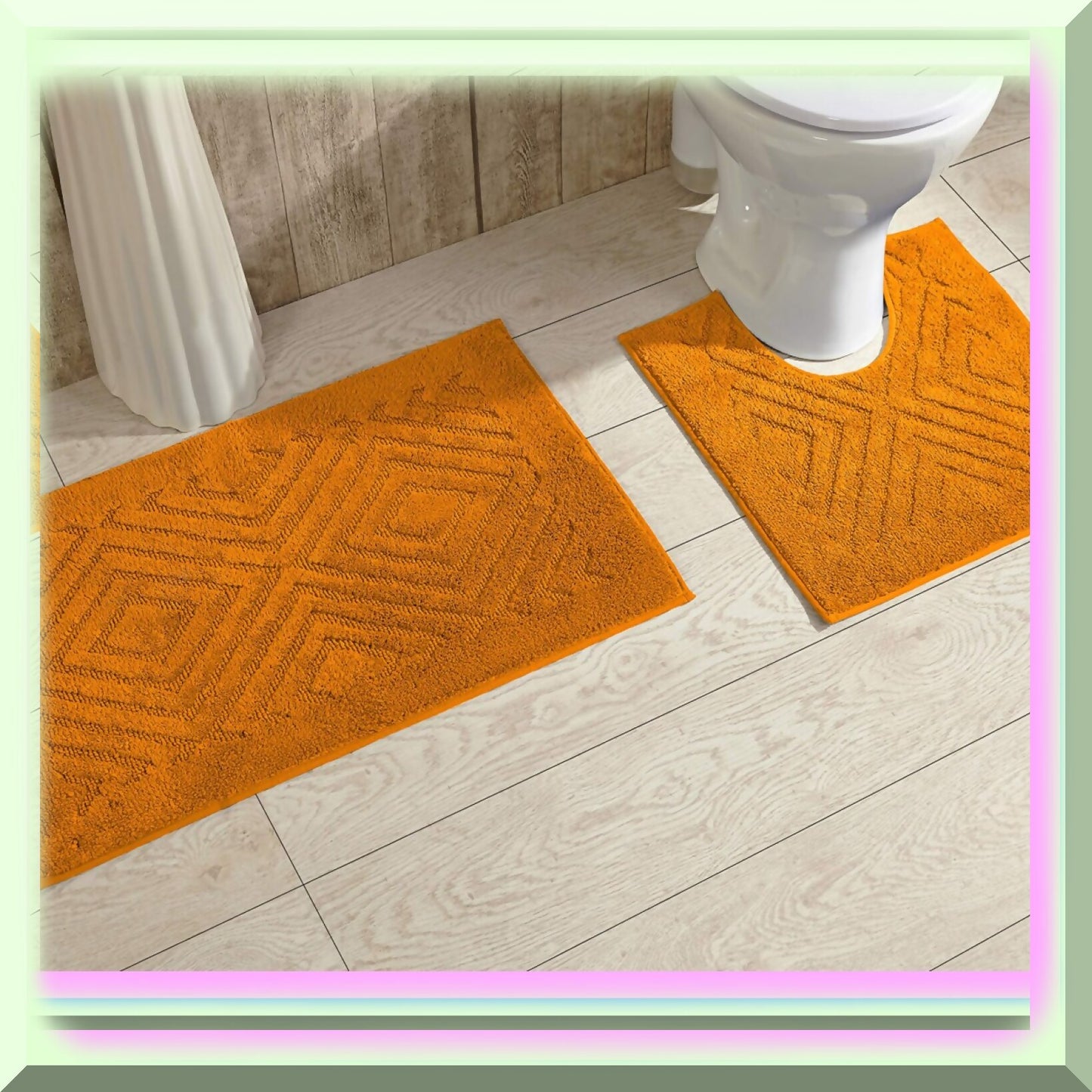 2-Piece Cotton Bath Mat Set in Orange