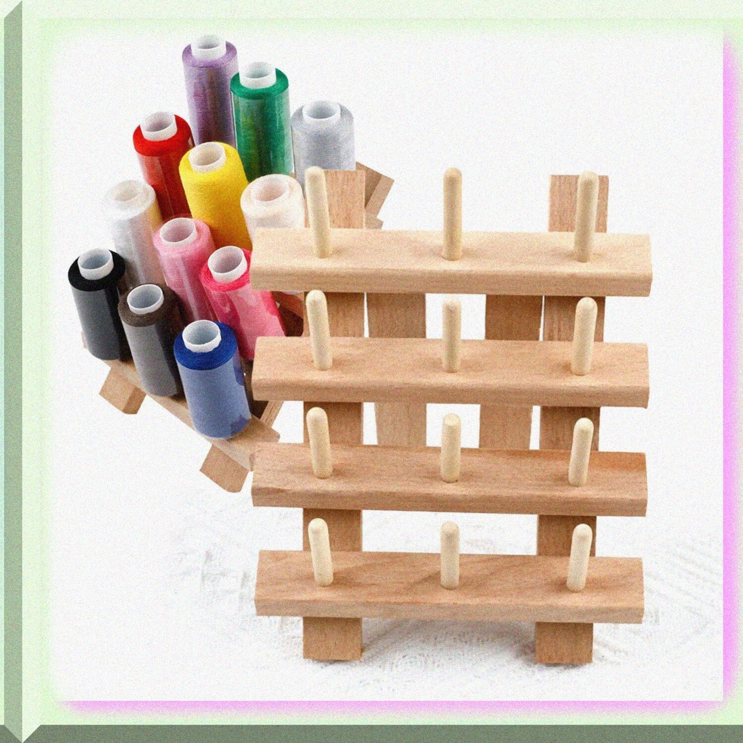 Wooden Thread Spool Holder Rack for 12 Spools