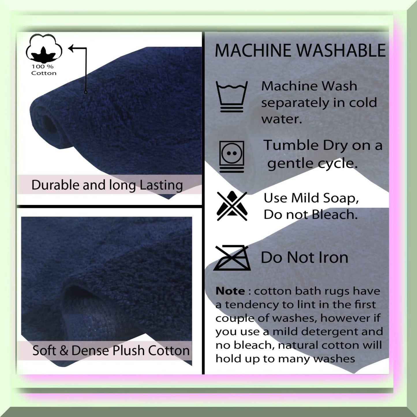 Waterford Collection 100% Cotton Bath Rug 20x20 Navy
