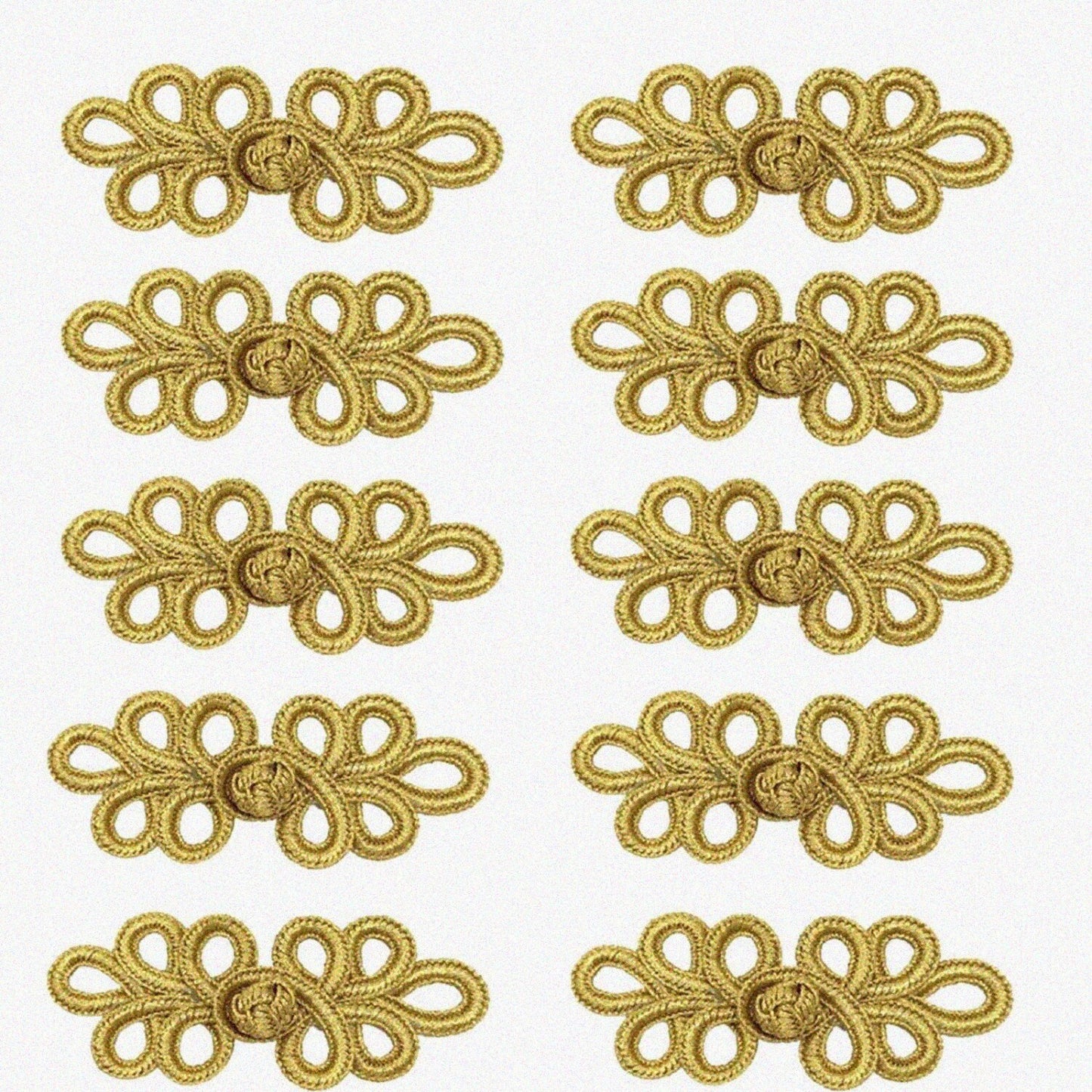 10 Pairs Gold Chinese Knot Frog Buttons for Clothing