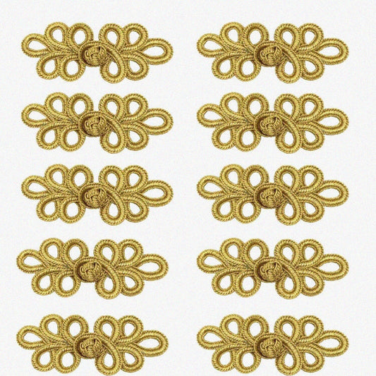 10 Pairs Gold Chinese Knot Frog Buttons for Clothing