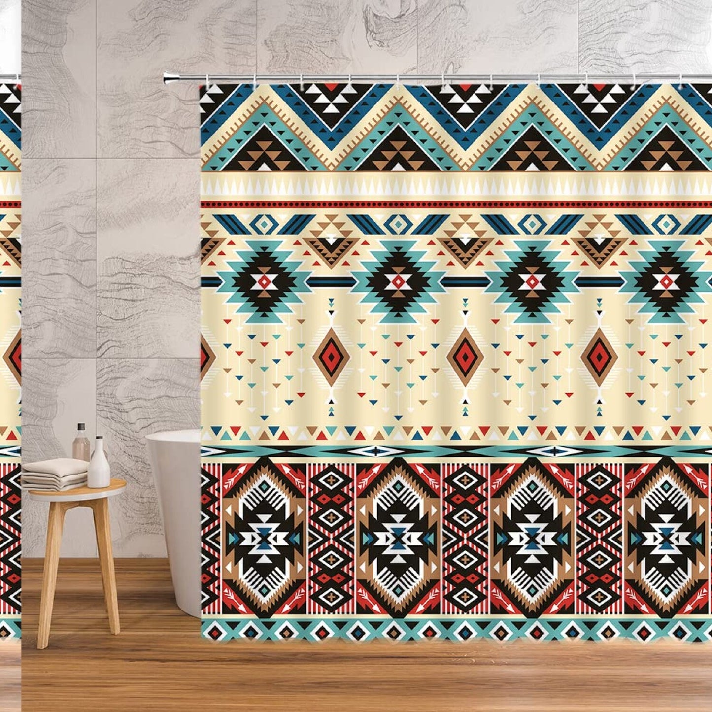Aztec Tribal Shower Curtain Beige Polyester 70x70 Inches