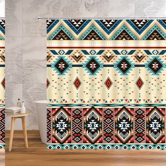 Aztec Tribal Shower Curtain Beige Polyester 70x70 Inches