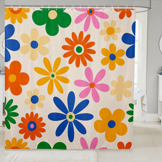 Retro 60s 70s Floral Shower Curtain 72x72 Inches