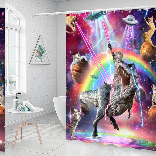Funny Cat Dinosaur Shower Curtain 69x70