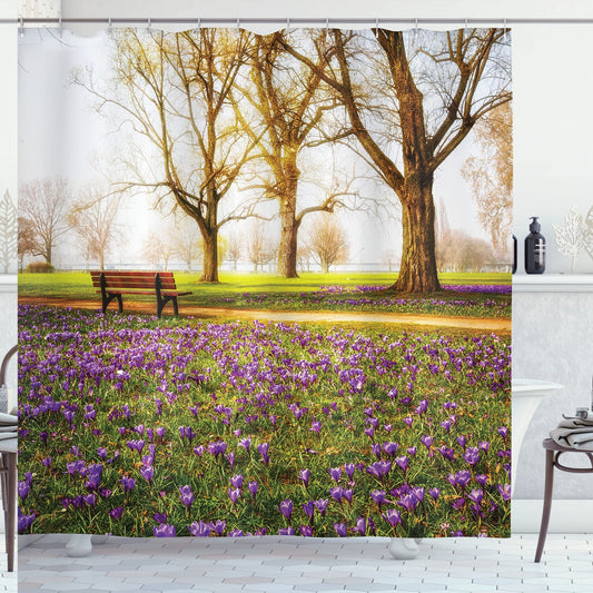 Nature Shower Curtain Violet Crocus Flowers 69x75 Inches