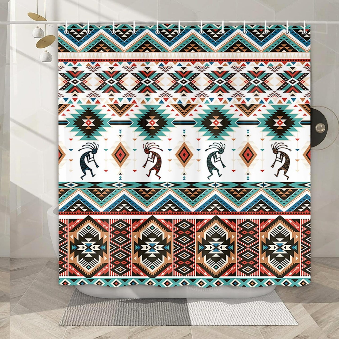 Boho Western Shower Curtain Beige Teal 72x72in