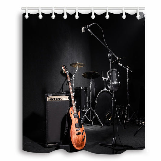 Music Shower Curtain Set with Guitar and Drum Design