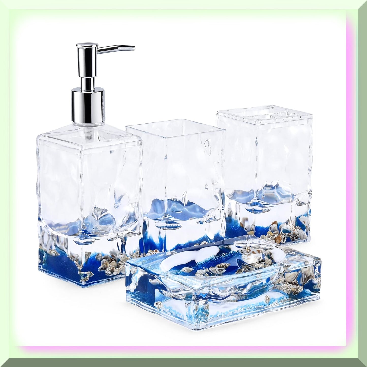 4 Piece Acrylic Floating Shell Bathroom Accessory Set