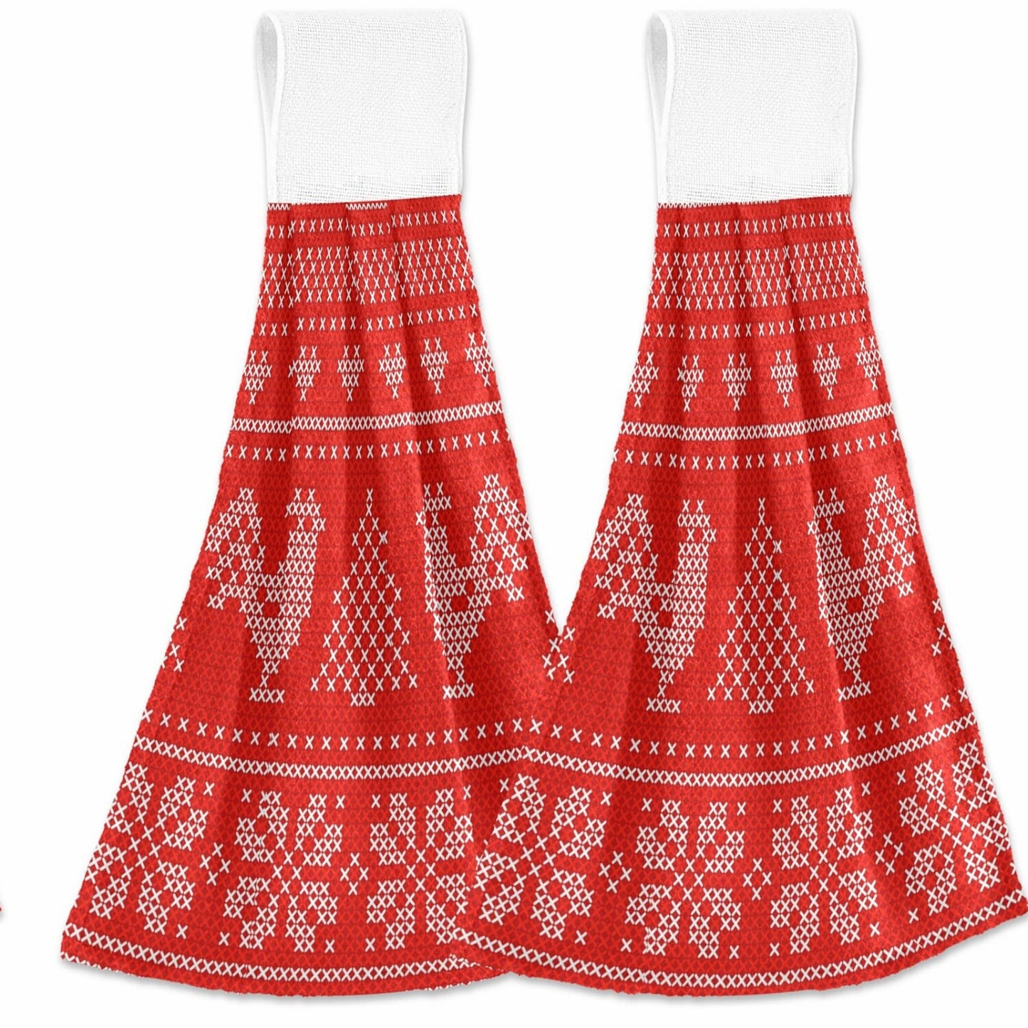 Red Holiday Rooster Hanging Tie Towels 2 Pack