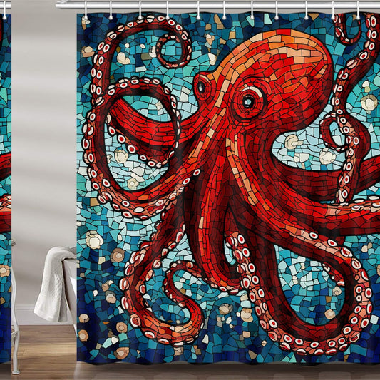 Octopus Shower Curtain 72x72 Inches Red Kraken Fabric