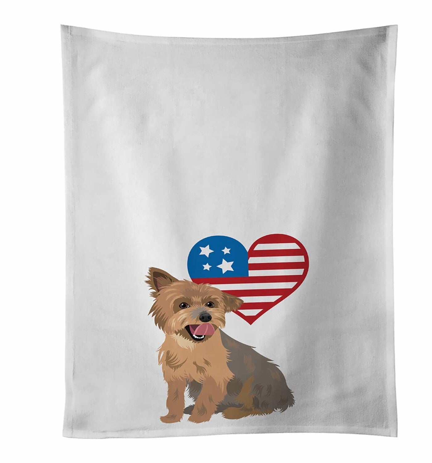 Yorkie Blue and Gold Kitchen Towel Set of 2