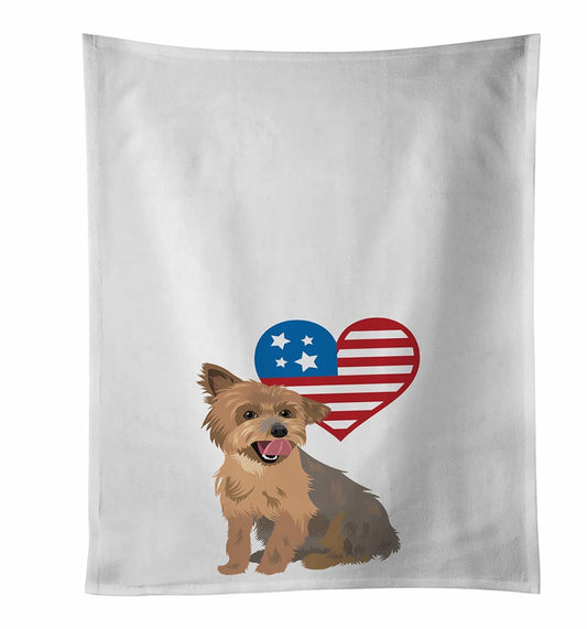 Yorkie Blue and Gold Kitchen Towel Set of 2