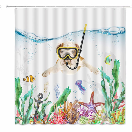 Funny Bulldog Nautical Shower Curtain 70x70