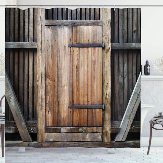 Rustic Wooden Door Shower Curtain 69x70 inches