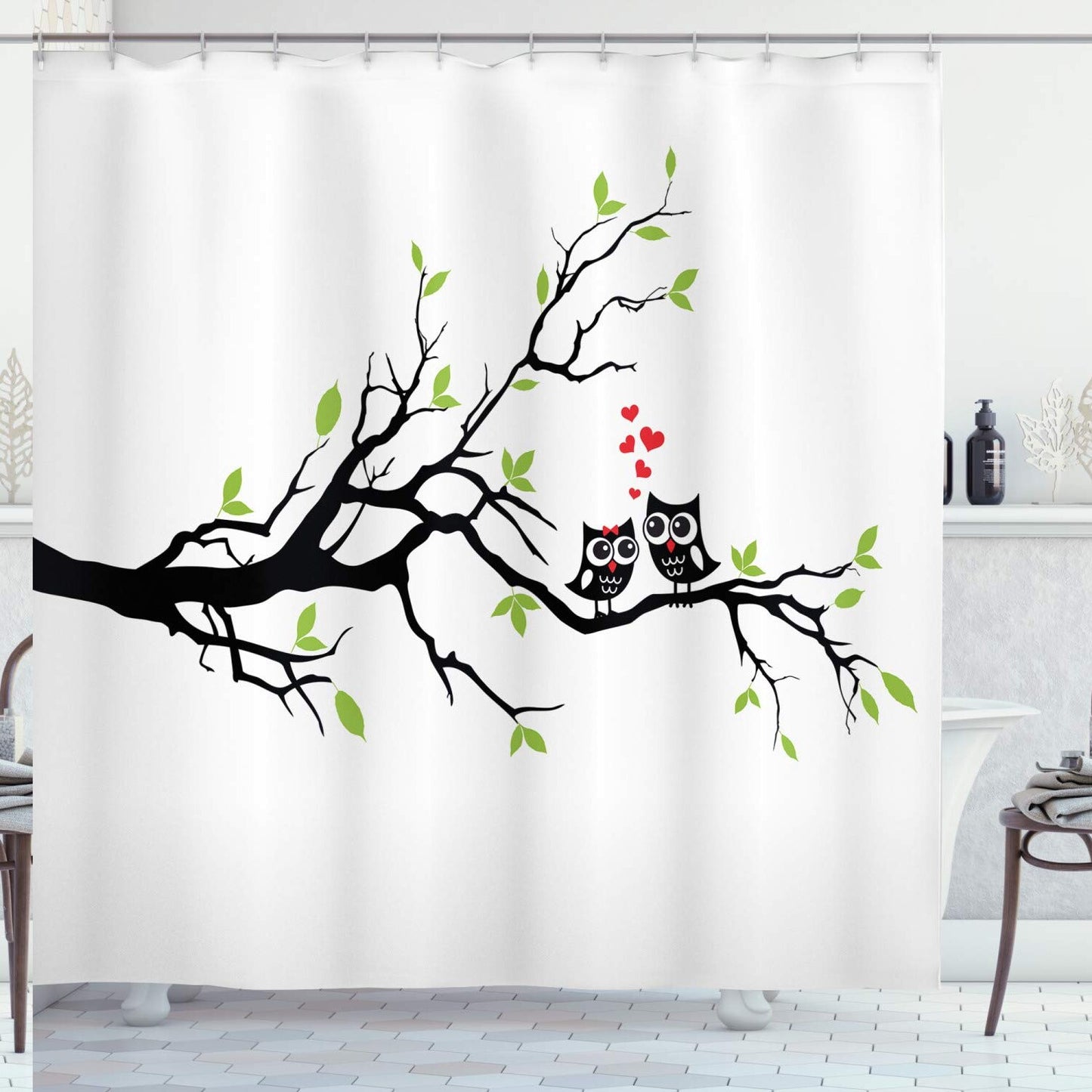 Owls Love Branch Shower Curtain 69x70 Green