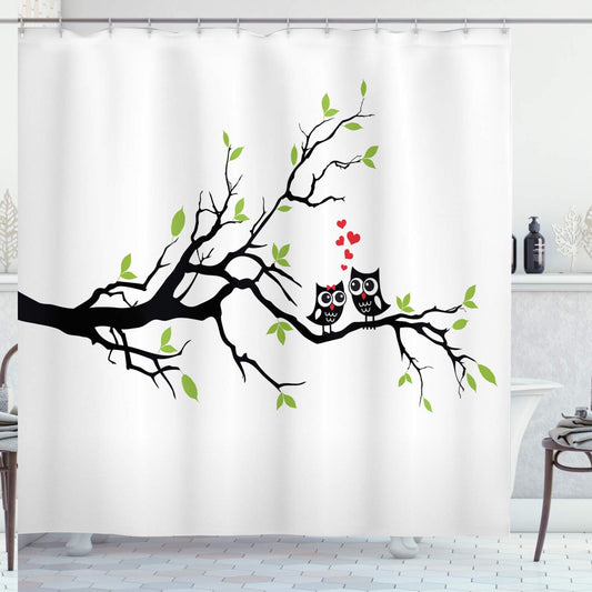 Owls Love Branch Shower Curtain 69x70 Green