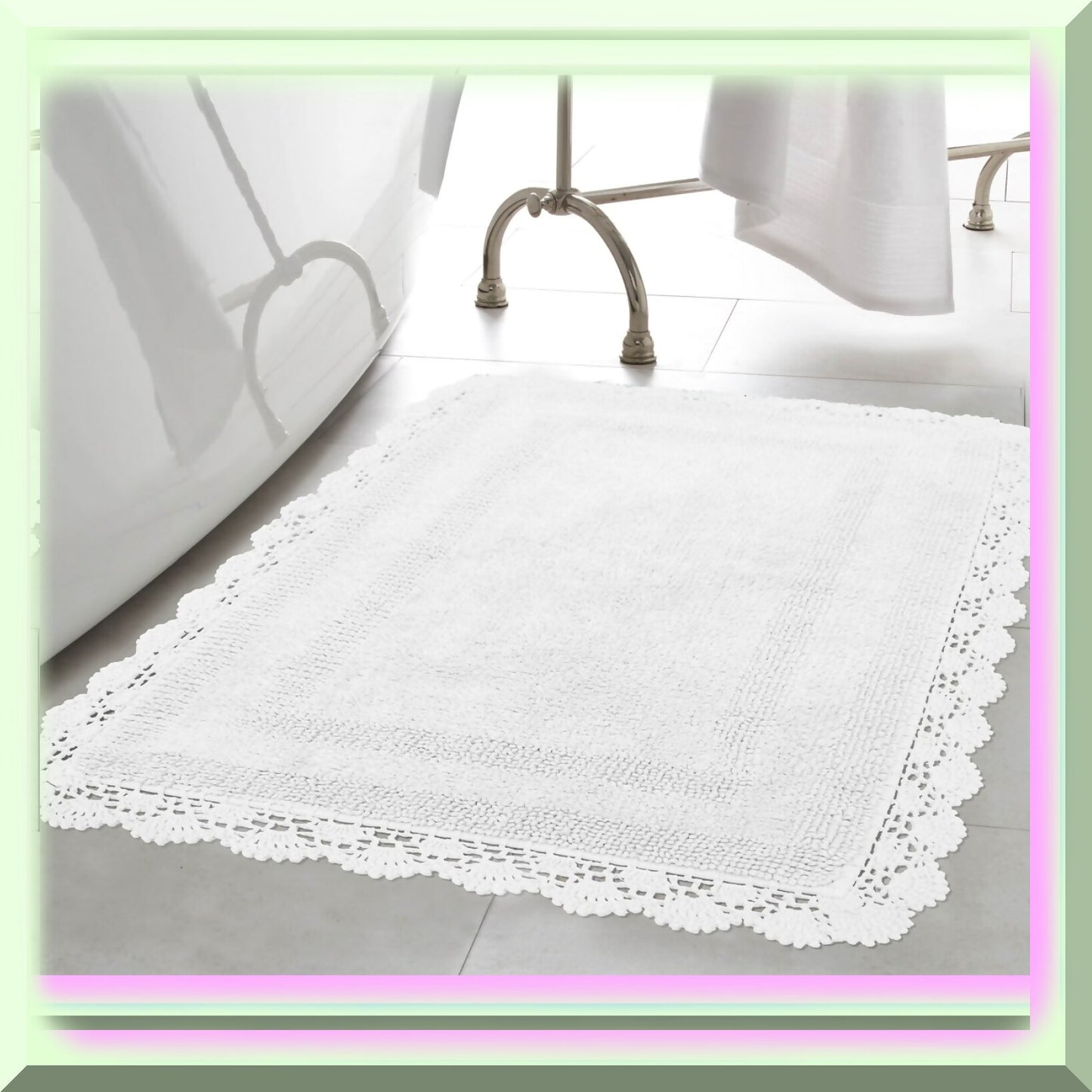 Crochet Cotton Bath Rug 21x34 Creamy White