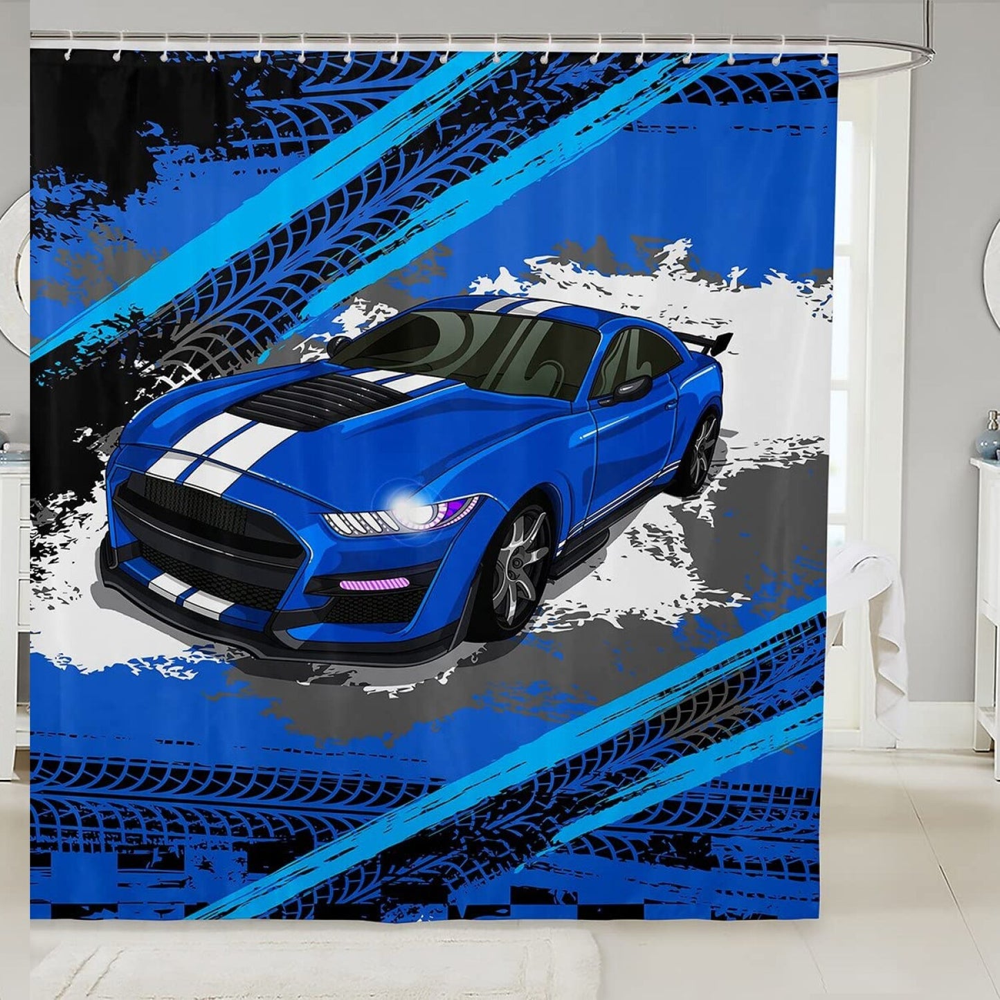 Blue Sports Car Shower Curtain 72x72 inch