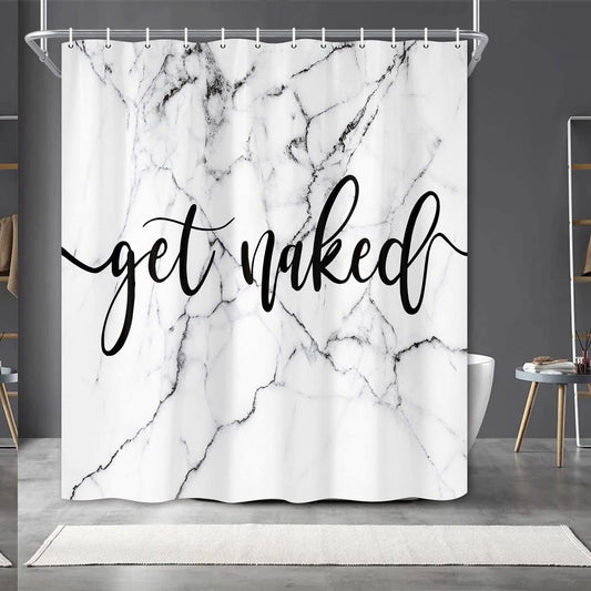 Marble Fabric Shower Curtain Black White 72x72in