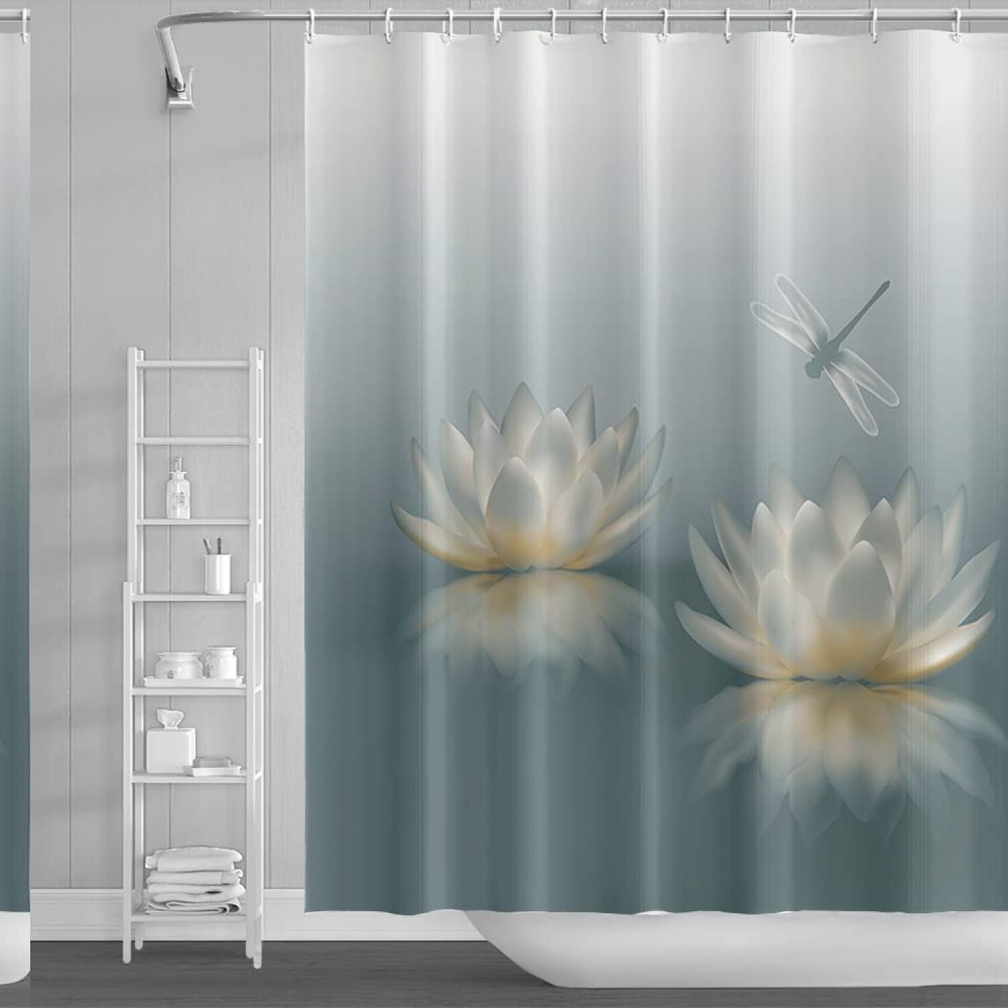 60x72 Inch Waterproof Polyester Shower Curtain with Waterlily Design