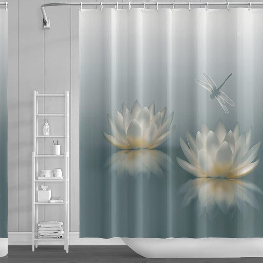60x72 Inch Waterproof Polyester Shower Curtain with Waterlily Design