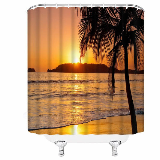 Beach Sunset Ocean Orange Shower Curtain 70x70