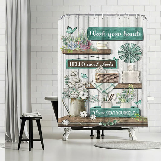 Farmhouse Floral Shower Curtain 60x72In Waterproof Polyester