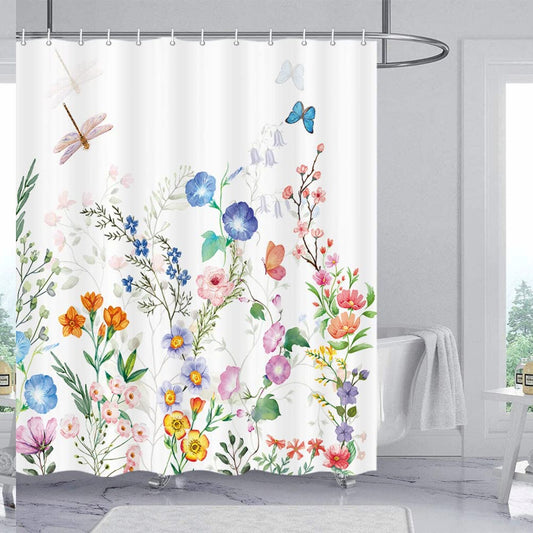 Colorful Flowers Butterfly Shower Curtain 70x72