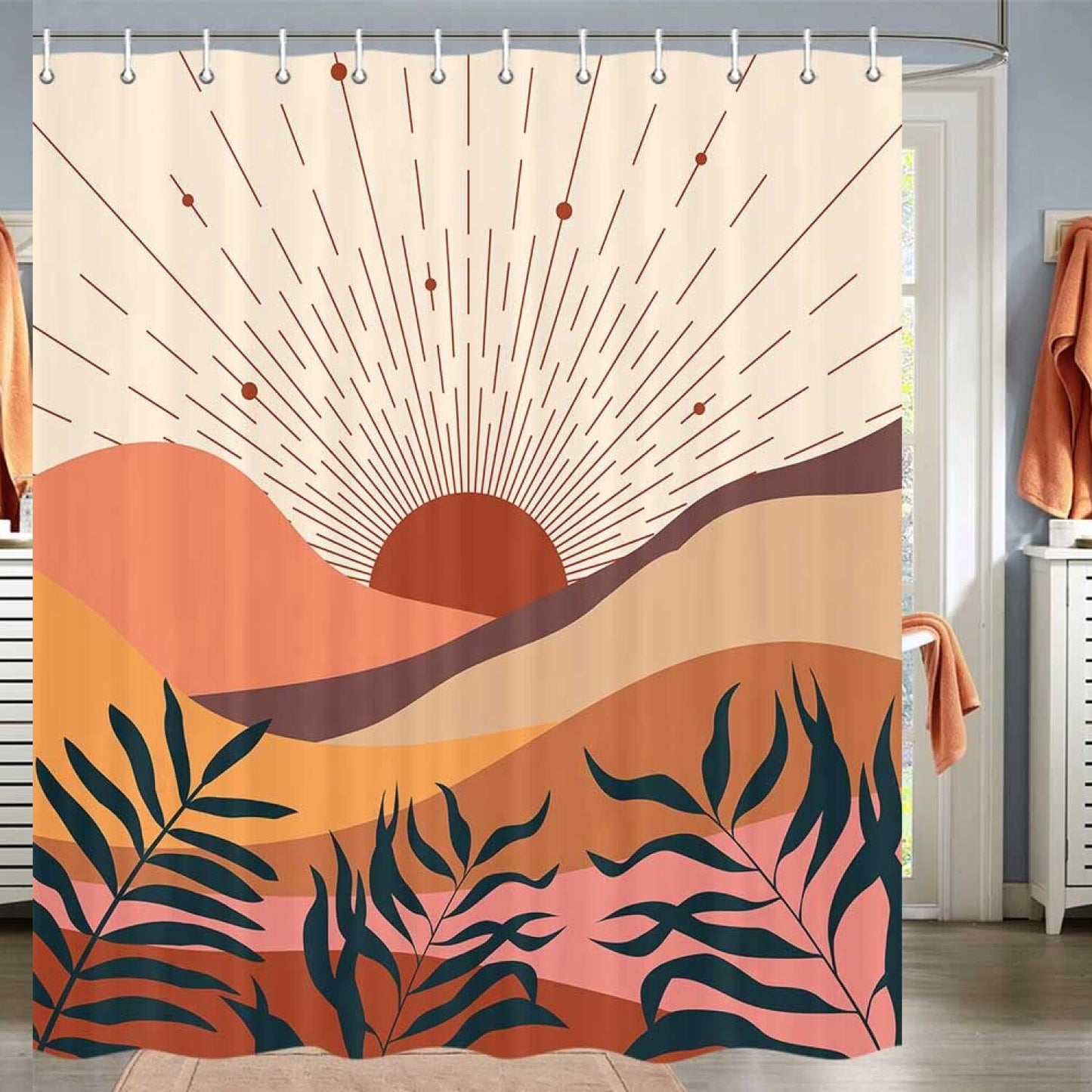 Boho Shower Curtain Abstract Leaf 72x72in