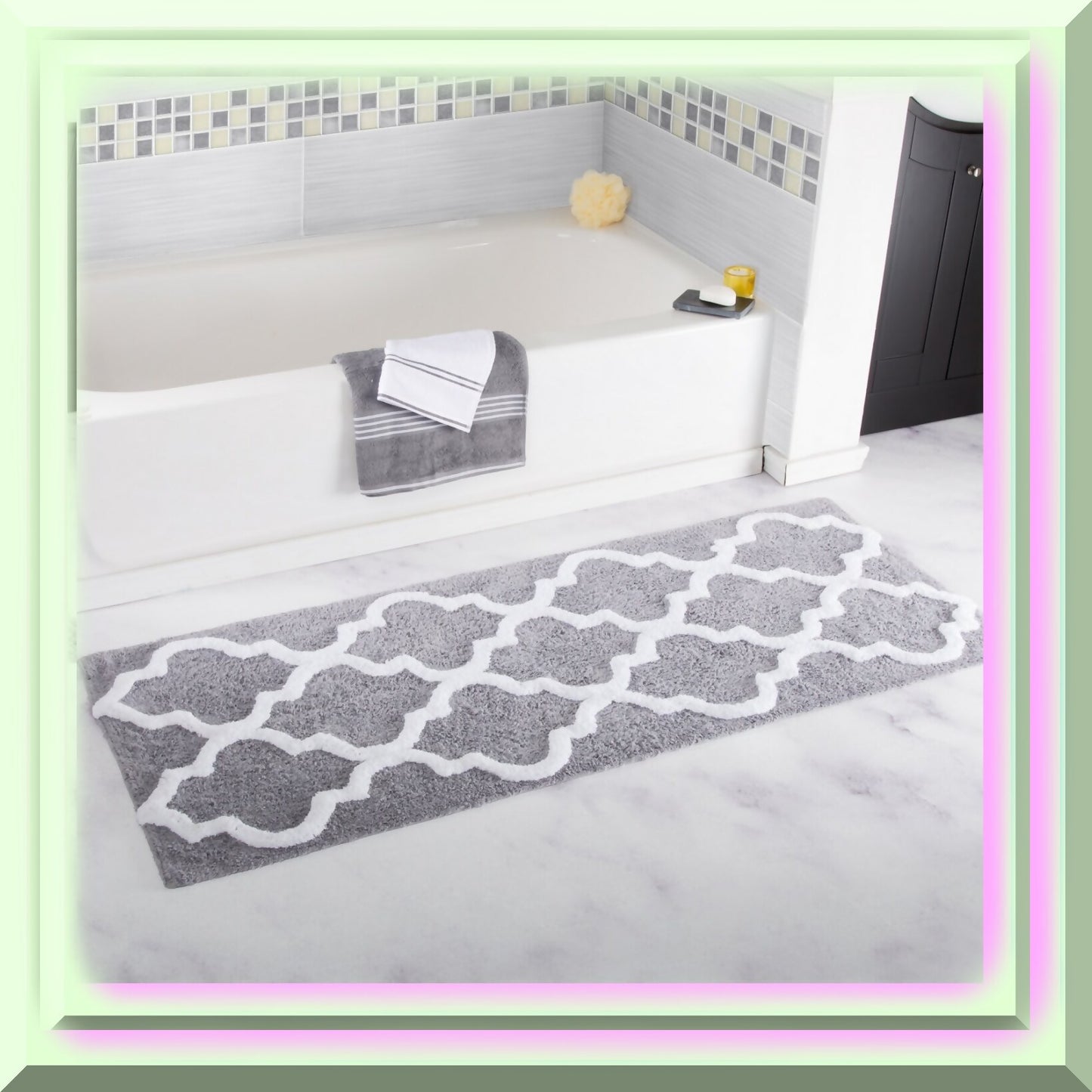 100% Cotton Trellis Bathroom Mat 24x60 Inches Silver