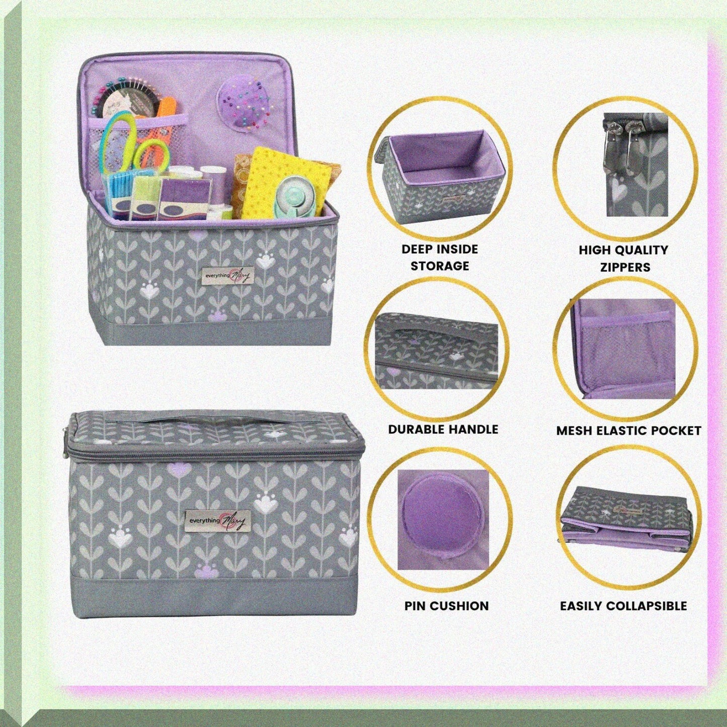 Purple Sewing Kit Organizer Box with Storage Pocket