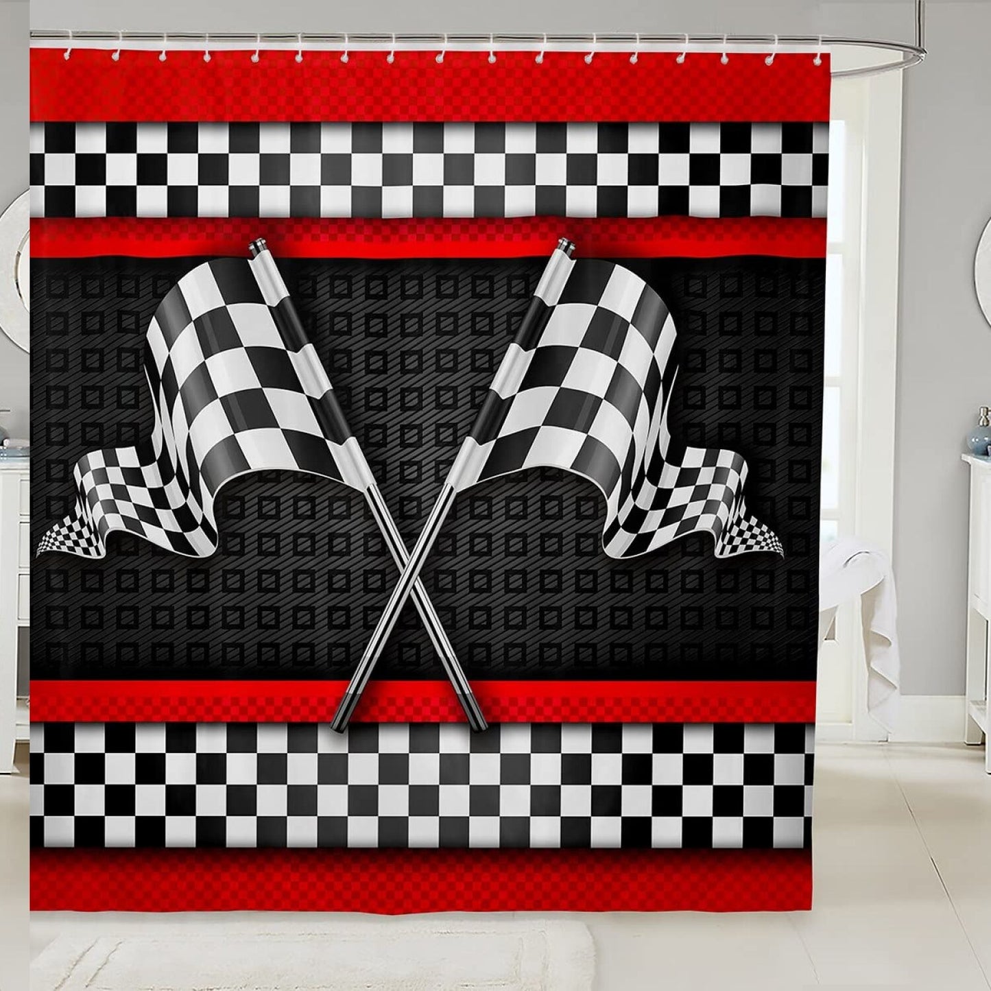 Race Car Themed Waterproof Shower Curtain 72x72 inches