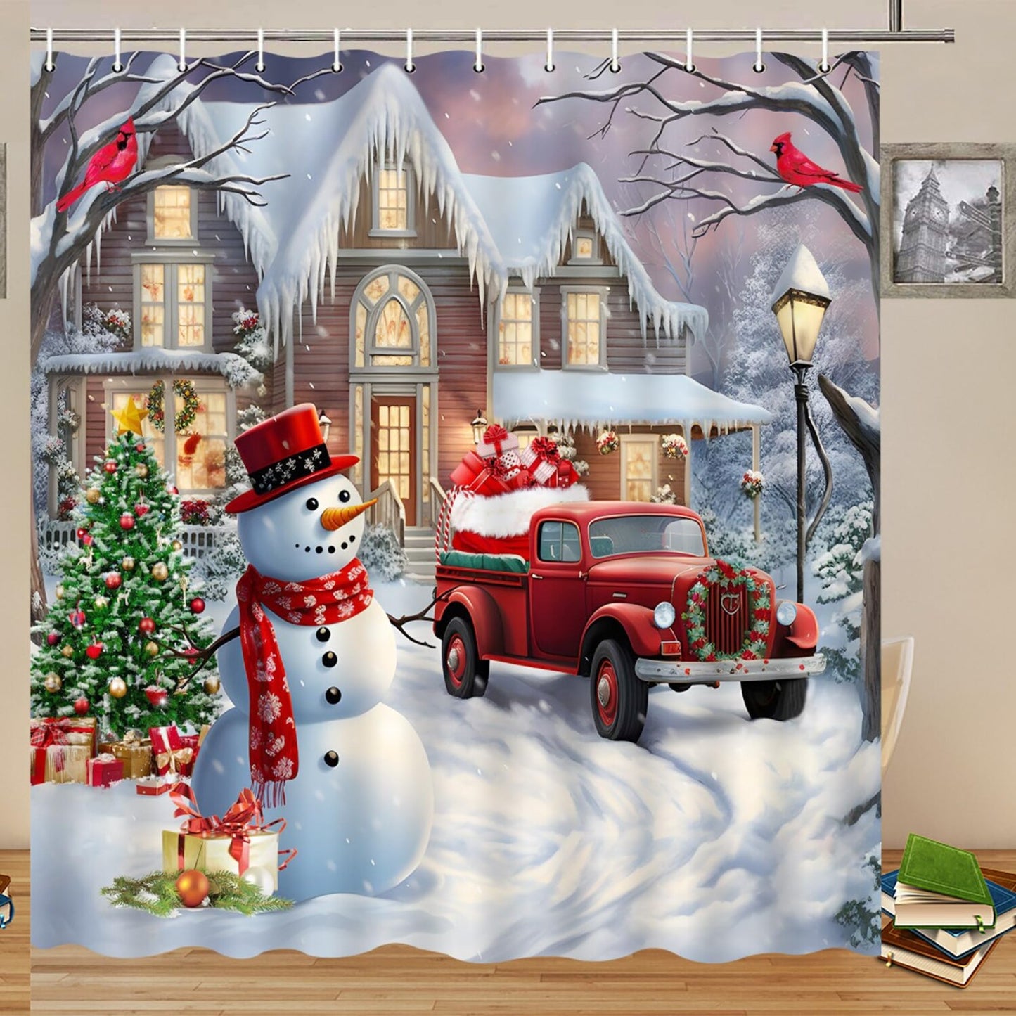 Snowman Shower Curtain 70x70 Inch Polyester Fabric