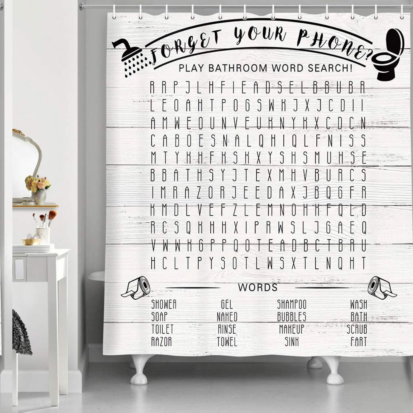 Funny Bathroom Word Search Shower Curtain 69x70in