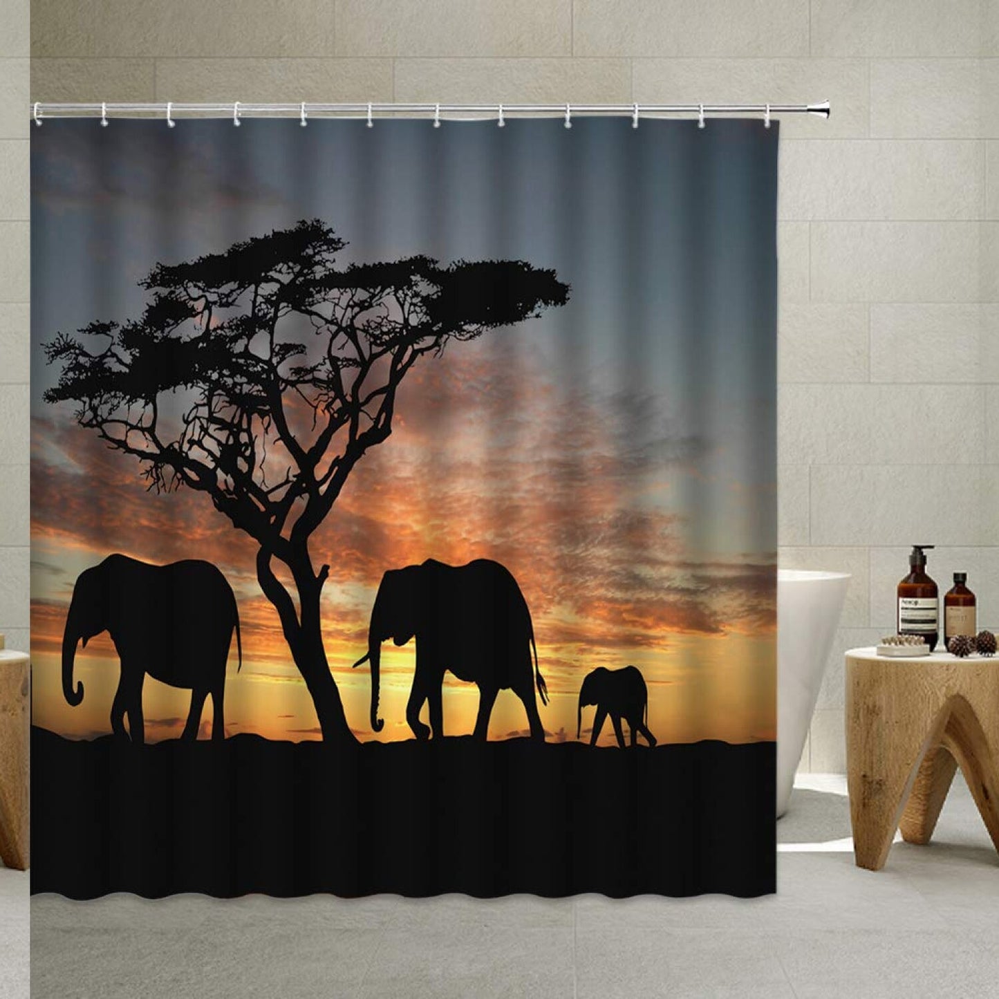 African Elephant Shower Curtain 70x70 Polyester Fabric